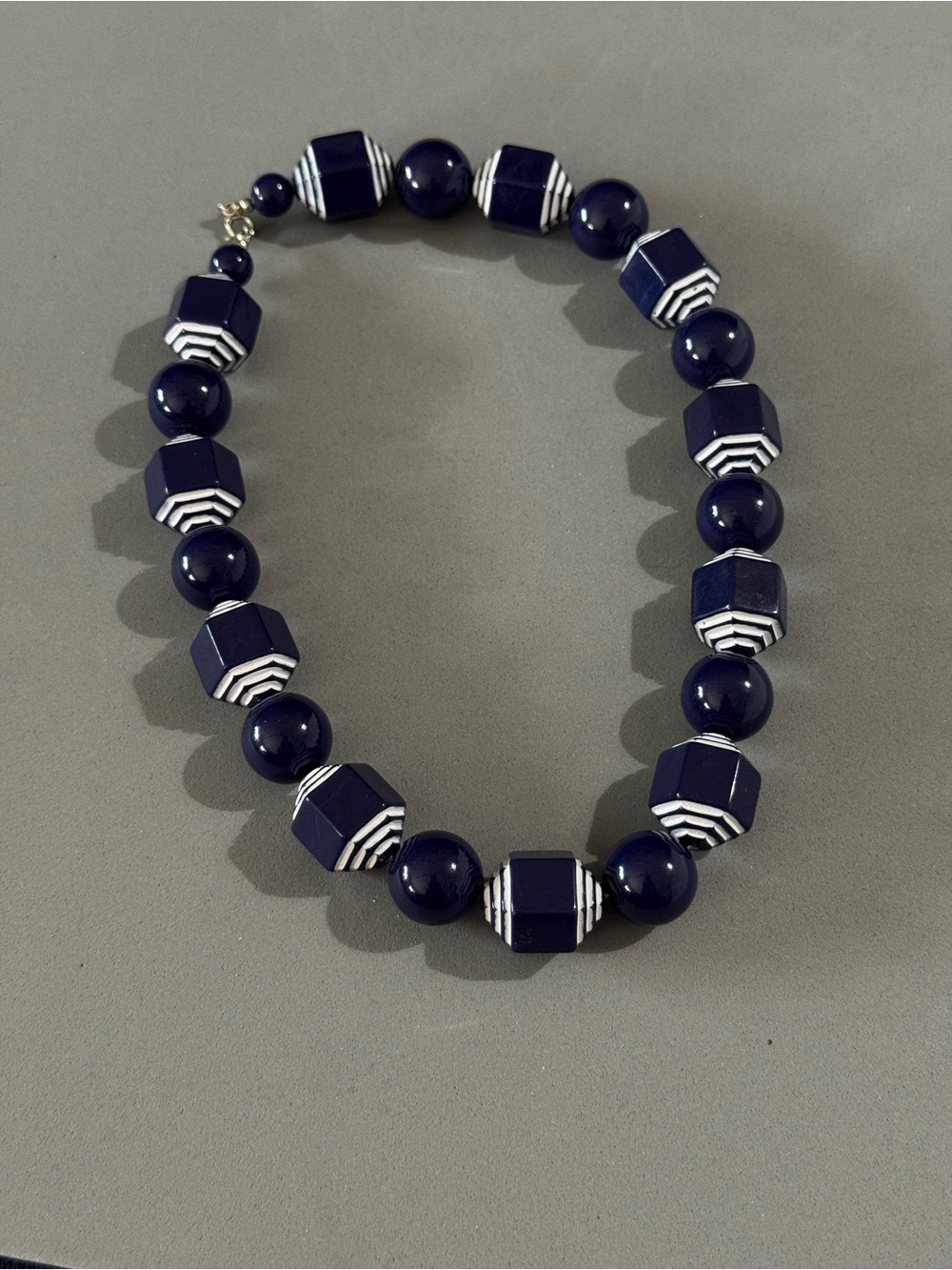 Vintage Navy Geometric Bead Necklace - Women's Jewelry